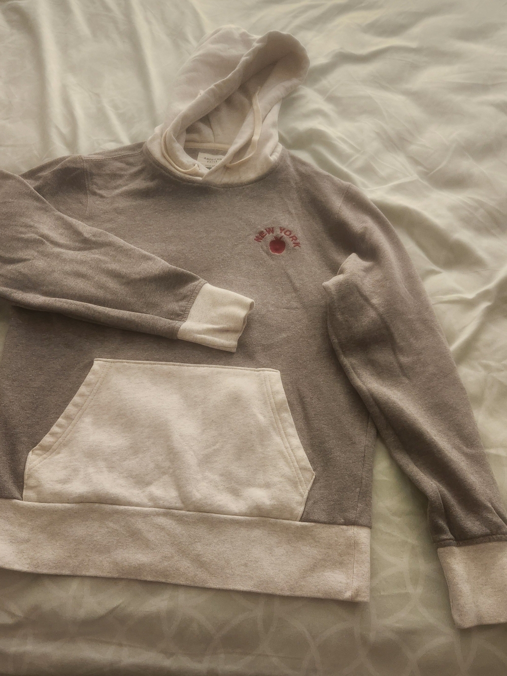 Men's Two-Tone Taupe & Cream Hooded Sweater with New York Embroidery small size